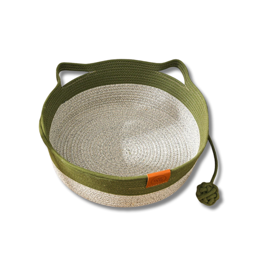 Rattan Woven Cat Bed – Handmade with Washable Cushion - Green