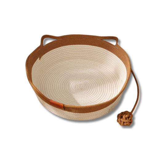 Rattan Woven Cat Bed – Handmade with Washable Cushion - Brown