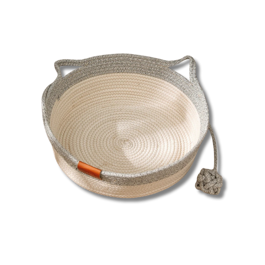 Rattan Woven Cat Bed – Handmade with Washable Cushion - Gray