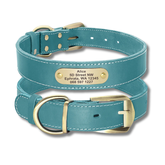Custom Leather Dog Collar - Blue - 2XS to XL.