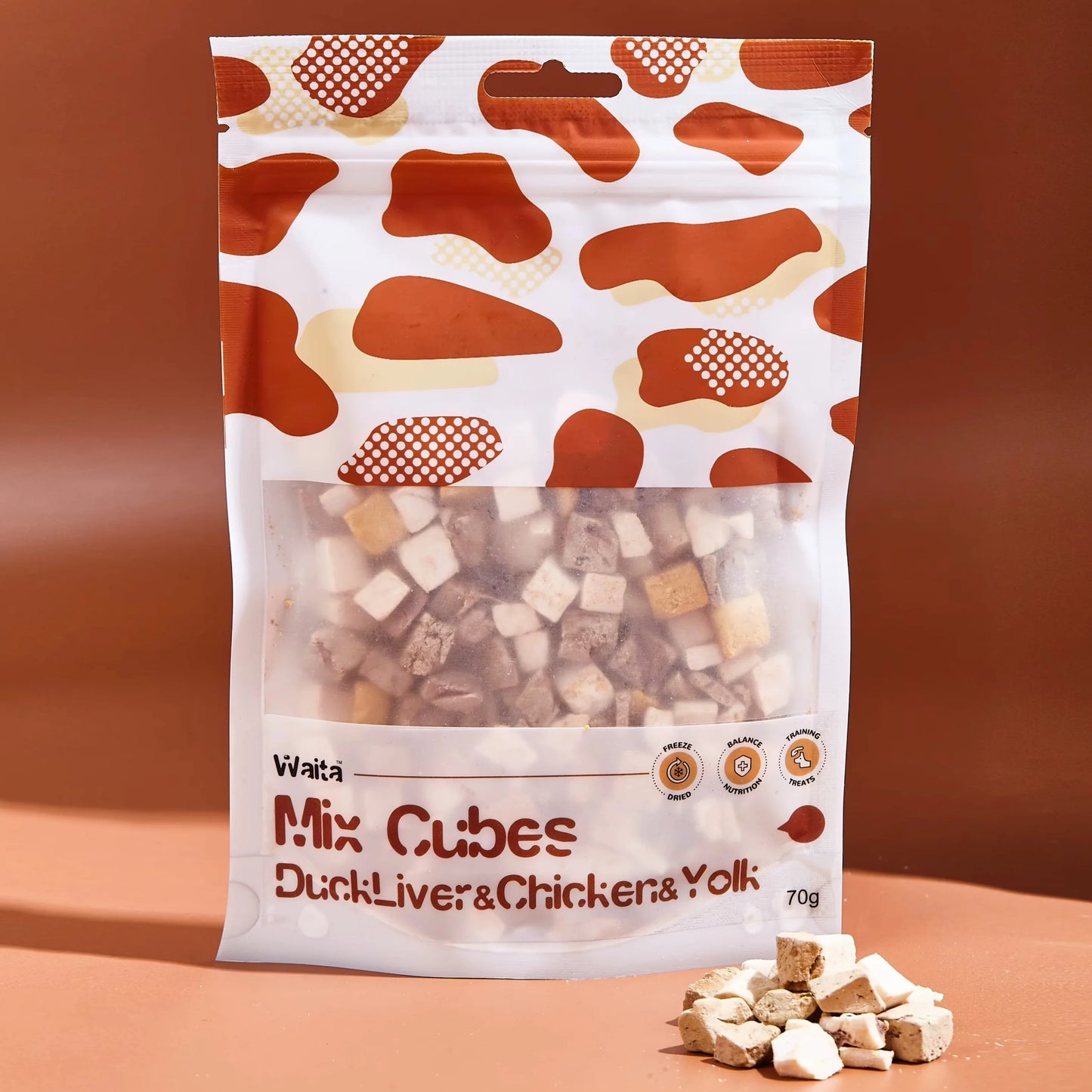Waita Freeze-Dried Mixed Cubes – Duck Liver, Chicken & Egg Yolk (70g)