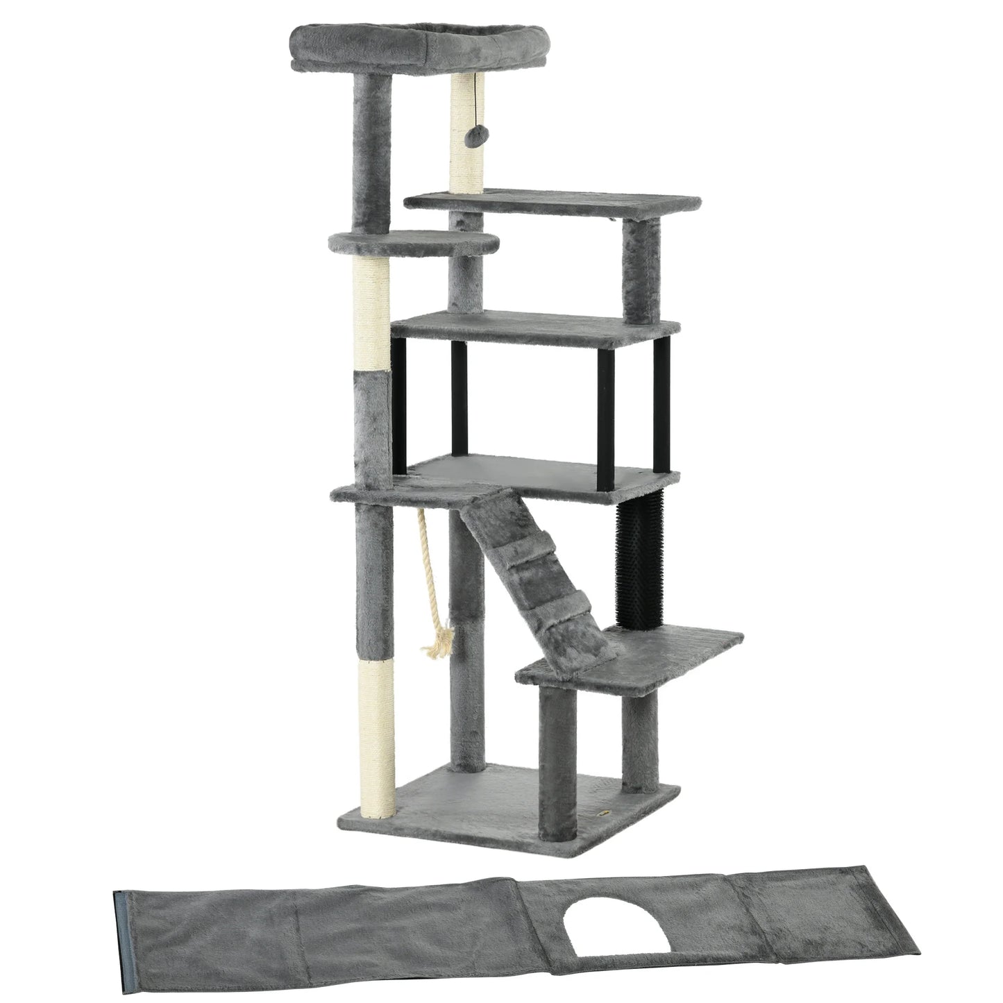 PawHut Cat Tree Tower for Indoor Cats with Scratching Post, House, Toy, Grey