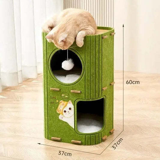 Pawrie Luxe Multi-Layer Cat House – Scratching, Play & Comfort in One - Green | 60cm