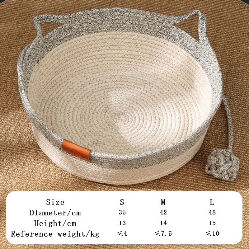 Rattan Woven Cat Bed – Handmade with Washable Cushion - Gray