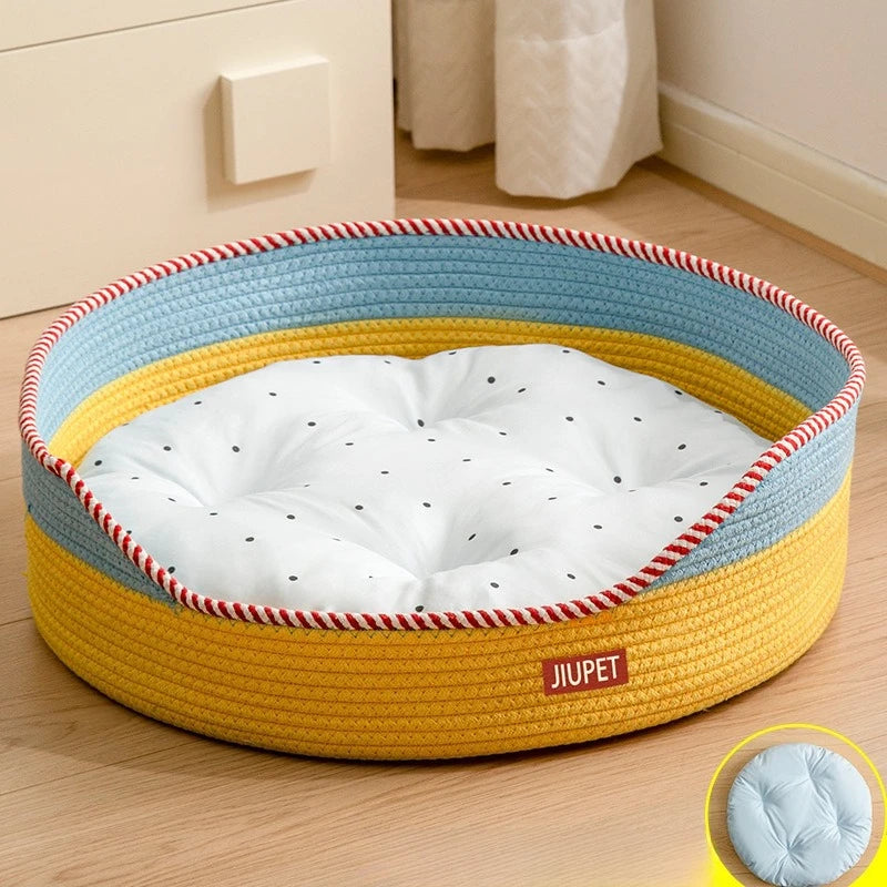 Rattan Haven Cat Bed - JuPet - Yellow Bed Pad