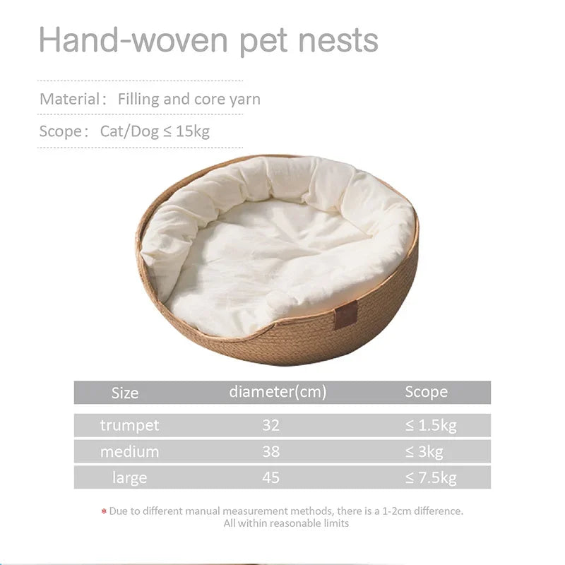 Handwoven Bamboo Cat Nest – Breathable Basket with Washable Cushion