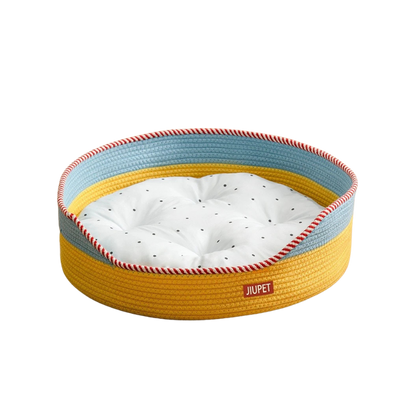 Rattan Haven Cat Bed - JuPet - Yellow Bed Pad