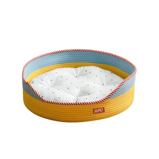 Rattan Haven Cat Bed - JuPet - Yellow Bed Pad