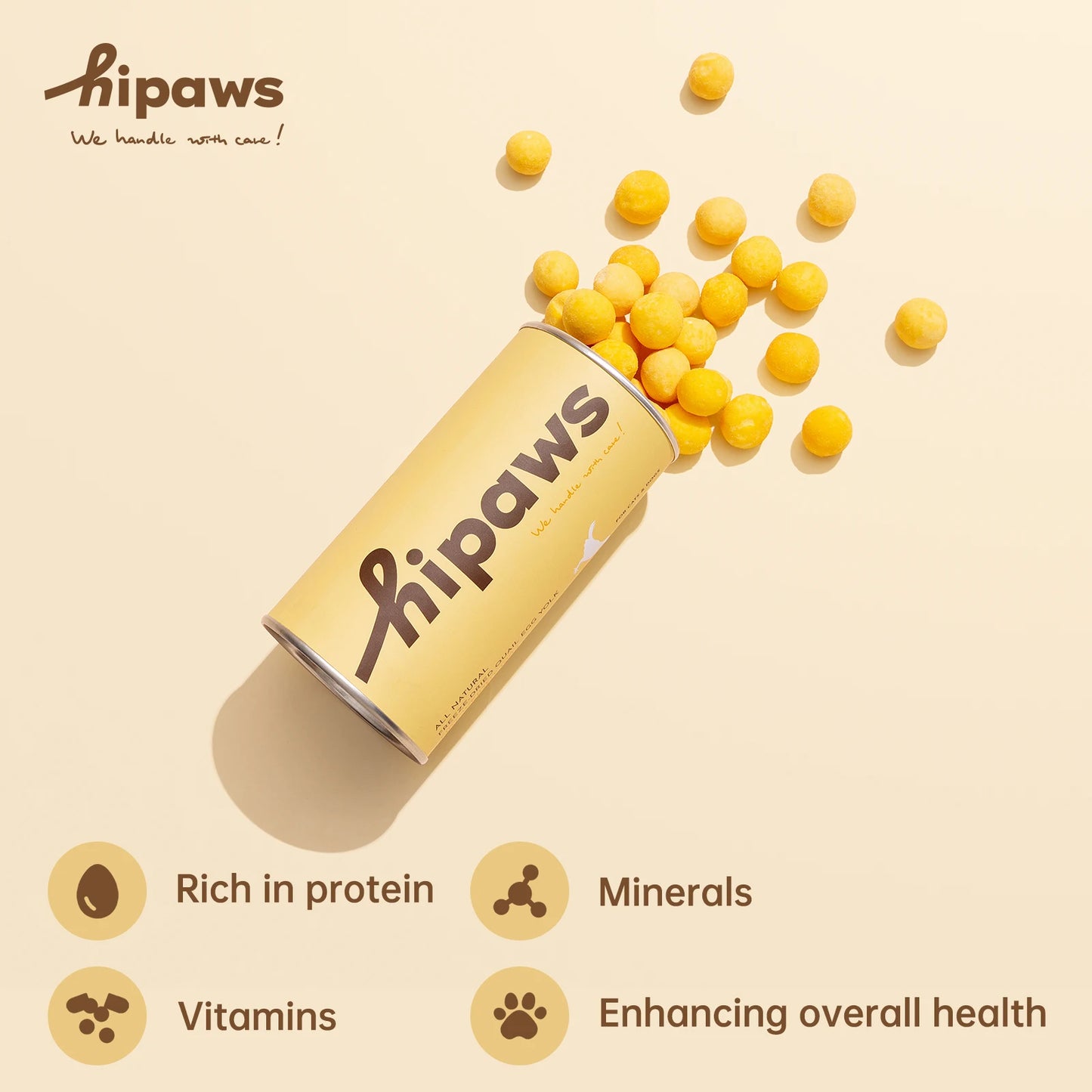 Hipaws 100% Natural Quail Egg Yolk Freeze-Dried Treats (100g Tube)