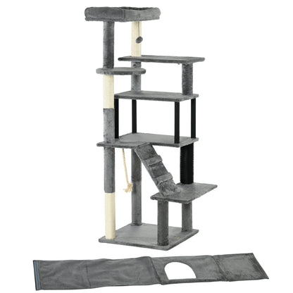 PawHut Cat Tree Tower for Indoor Cats with Scratching Post, House, Toy, Grey