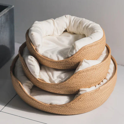 Handwoven Bamboo Cat Nest – Breathable Basket with Washable Cushion