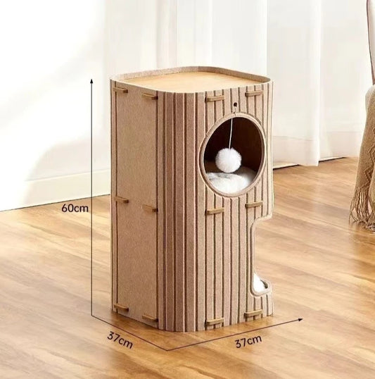 Pawrie Luxe Multi-Layer Cat House – Scratching, Play & Comfort in One - Camel | 60cm