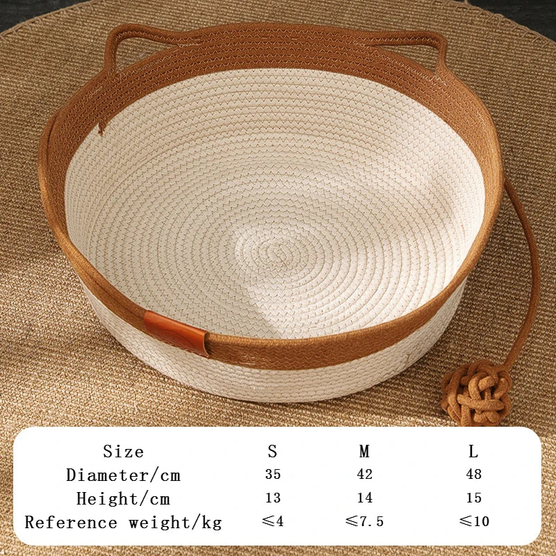Rattan Woven Cat Bed – Handmade with Washable Cushion - Brown