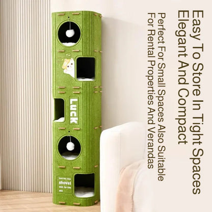 Pawrie Luxe Multi-Layer Cat House – Scratching, Play & Comfort in One - Green | 90cm