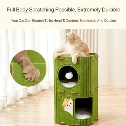 Pawrie Luxe Multi-Layer Cat House – Scratching, Play & Comfort in One - Green | 60cm