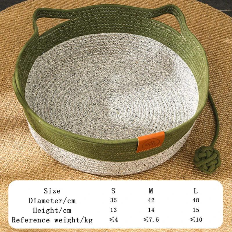Rattan Woven Cat Bed – Handmade with Washable Cushion - Green