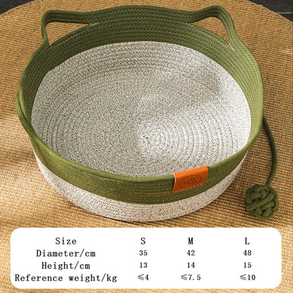 Rattan Woven Cat Bed – Handmade with Washable Cushion - Green